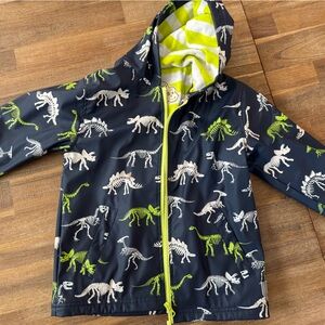 Kids Dinosaur Print hatley lined raincoat- Navy and Green